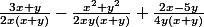 \frac{3x+y}{2x(x+y)}-\frac{x^{2}+y^{2}}{2xy(x+y)}+\frac{2x-5y}{4y(x+y)}
